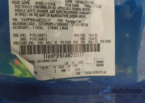 2010 Ford Focus Se from USA, damaged, VIN 1FAHP3FN1AW225177